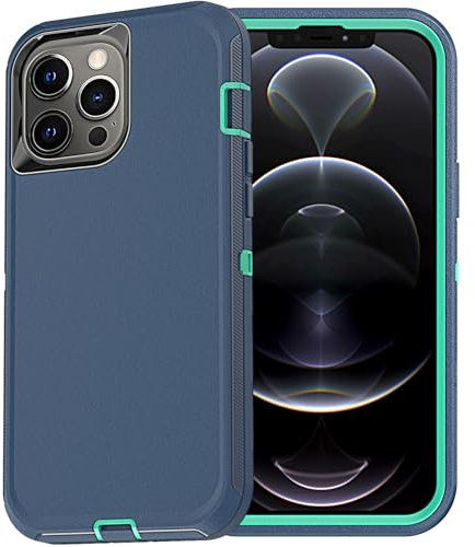 YmhxcY for iPhone 13 Pro Max Case iPhone 12 Pro Max Case Shockproof Dropproof Dust-Proof Drop Proof 3-Layer Durable Phone Case Heavy Duty Protection Phone Case Cover for 6.7-Blue/Turquoise