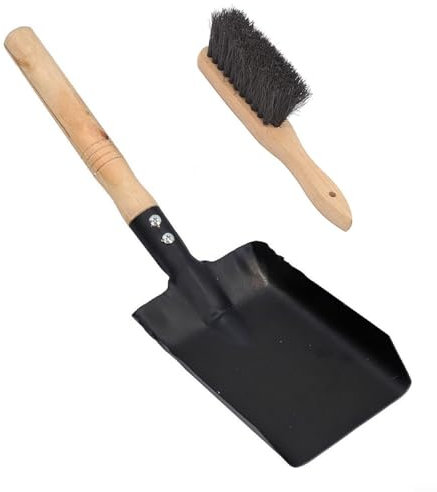 Oniissy Strong Metal Coal Shovel and Brush Set | Metal Shovel Dust Ash Pan with Soft Hand Brush Fireside Set | Large Garden Dustpan or Coal Scoop to Collect Coal S