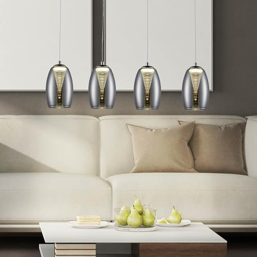 Lightbox moderne LED Hängelampe - 121 x 72 x 12 cm - Pendelleuchte mit Rauchglas Schirmen & 3 Stufen Dimmer - höhenverstellbar - 22 W, 2000 lm, 3000 K - aus Glas/Metall - in Chrom/Rauchglas