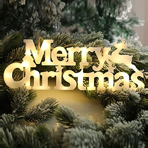 PUZAME Merry Christmas Letter LED Lights Signs, Warm White Lighted Merry Christmas Sign Hanging Window Decorative Light, Glowing Letter Sign Light Light Up Board Garden, House, Patio, Wall, Wreaths