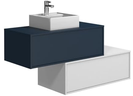 Vente-unique-Waschbeckenunterschrank hängend mit Einzelwaschbecken & Zwei Schubladen - Nachtblau & Weiß - TEANA II