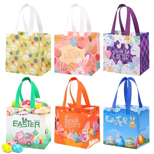 Ostertasche Kinder 6STK Geschenktüten Ostern Ostereiersuche-Taschen mit Griffen Wiederverwendbare Ostertüten Groß Ostergeschenktüten für Kinder Geschenk Eiersuche Oster Dekoration