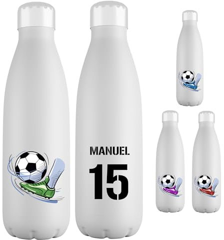 Botella Personalizada con Nombre Futbol - Botella Tematizada Futbol - Botella de Entrenamiento 700ml - Termo Persoanlizado - Botella con Nombre - Botella Blanca