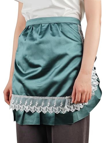 Small snail Women Short Waist Apron Vintage Polyester Pinafore Lace Half Aprons for Flower Shop Café Pottery Casual Ruffle Apron