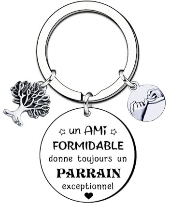 ZYMGUO Parrain Porte clef Cadeau Parrain Demande Annonce Naissance Baptême Communion Cadeaux Surprise Noël