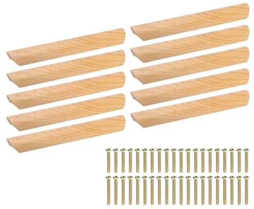 sourcing map 20Pcs Wood Drawer Pulls Handles, 192mm/7.56 Hole Spacing Beech Wood Cabinets Drawer Knobs Pull Handles for Kitchen Cabinets Dresser Furniture, Wood Color