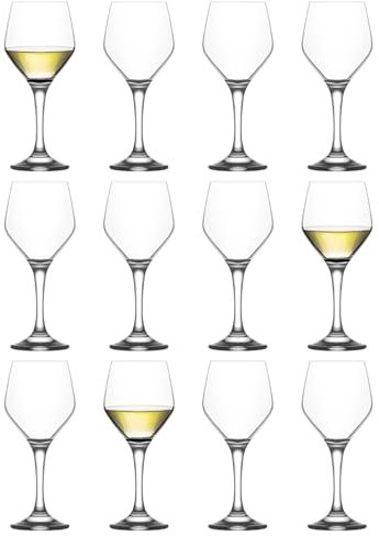 LAV 12 x transparente 260-ml-Ella-Weißweingläser – kleines spülmaschinenfestes Glas für Hochzeit Weihnachten Geburtstag Party Trinkglas Kelch Geschenkset