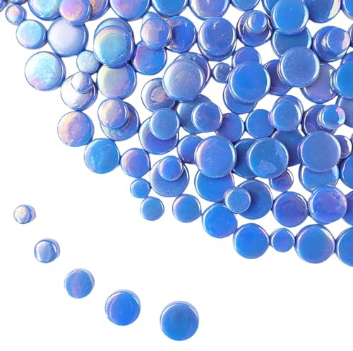 Schillernde runde Glasmosaikfliesen zum Basteln, 500 g, Mini-Kreis-Mosaik-Glasstücke für Blumentöpfe, Vasen, Tassen, Garten- und Heimdekoration, DIY-Mosaikzubehör (blau)