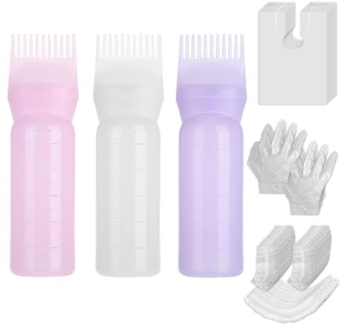 Pack of 3 Applicator Bottle Hair, 120 ml Hair Oil Applicator Bottle with Graduated Scale, Hair Dye Brush Bottle, Oil Comb Hair Tools, Root Comb Applicator Bottle, Hair Dye Brush Bottle