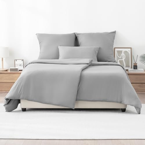 Z-hom Bettwäsche 135x200 cm + 2 Kissenbezüge 80X80 cm - Oeko-Tex zertifizierte, Bettwäsche-Sets Polyester Mikrofaser mit Reißverschluss, Superweiches Bettbezug Set Hellgrau