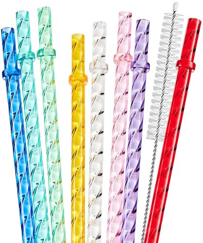 Nayyana Lot de 8 pailles à tourbillon réutilisables de 26 cm de long en plastique dur brillant en verre cristal pailles de rechange pour Stanley de 16 oz, 20 oz, 30 oz avec brosse de nettoyage