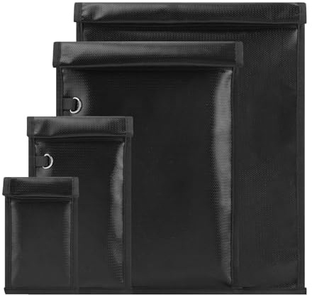 Faraday – Lot de 4 sacs Faraday anti-suivi pour ordinateurs portables, tablettes, téléphones et clés de voiture, pochette bloqueur de signal RFID, ignifuge et étanche (noir)