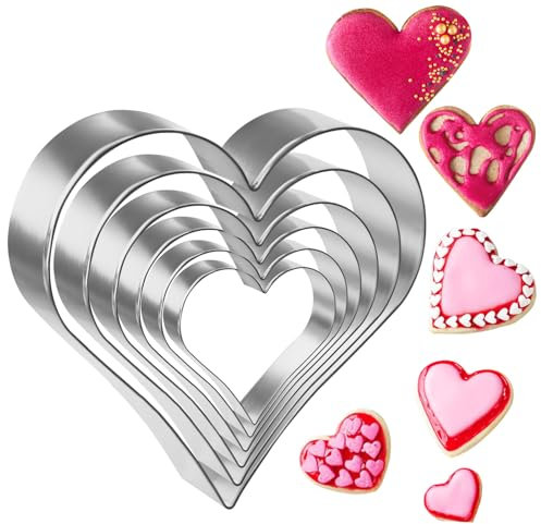 6 Pièces Emporte Piece Coeur, Acier Inoxydable Moule Gateau Coeur, Petites Moule En Forme De Coeur, Moule Forme Coeur pour Les Biscuits, Les Caramels Taille: 9.1Cm, 8.3Cm, 7.6Cm, 6.6Cm, 5.6Cm, 4.6Cm