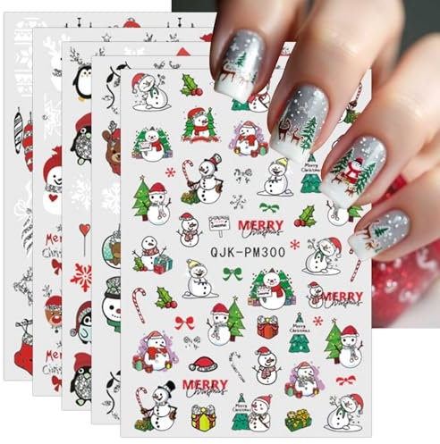 JMEOWIO 10 Sheets Christmas Glitter Nail Art Stickers Decals Self-Adhesive Silver Winter Holiday Snowflake Cute Nail Supplies Nail Art Design Decoration Accessories