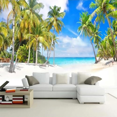 MIXUEXUNLU Papier peint mural 3d cocotier vue sur la mer, peinture murale de paysage, papier peint de fond de photo pour salon et chambre à coucher