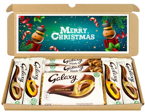 Selection Box Chocolate Hamper | Letter Box Gift | Fullsize Galaxy Chocolate bars | Ideal Gifts For Women, Men, Kids (Merry Christmas, Full Size)
