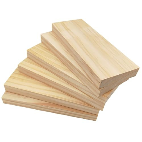 Lot de 6 planches de bois rectangulaires en bois brut pour travaux manuels, 20 x 8 x 2 cm, blocs de bois vierges pour sculpter, peindre et brûler