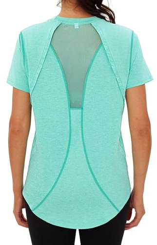 Wayleb Sportshirt Damen Kurzarm, Rundhals Sport T-Shirt Leicht Atmungsaktiv Funktionsshirt Laufshirt Trainingsshirt Back Mesh Locker Lang Fitness-T-Shirt Sportoberteile, Grün XXL
