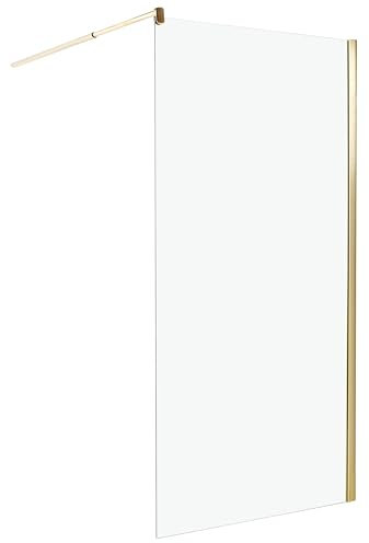 Mampara de ducha de vidrio templado sin puerta dorado 100 x 190 cm Ahaus