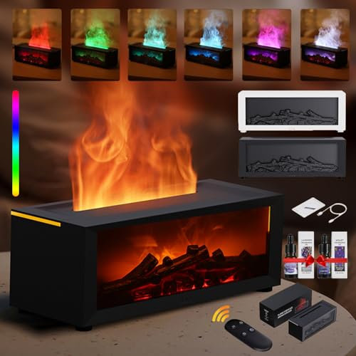Flammen Fireplace Aroma Diffuser, Flamme Feuer Diffusor Luftbefeuchter, Kamin DuftöL Diffusor FüR äTherische öLe Mit Fernbedienung Und 7 Arten Led FüR Zuhause BüRo Schlafzimmer (Schwarz)