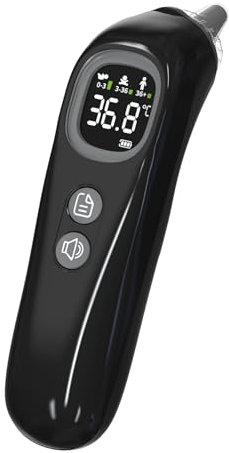 Hochpräzises Ohrthermometer für Kinder und Erwachsene - 1-Sekunden-Messung, intelligente Altersgruppen-Temperaturanzeige, 32 Speicherfunktionen, Stumm-Modus inklusive 20 Einweg-Schutzkappen