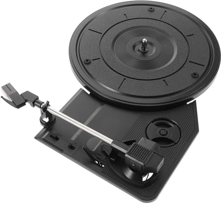 Vintage Plattenspielerwerk mit Großem Grammophon, Schwarz, Kunststoff | Eingebaute Lautsprecher, Klassisches Trichterdesign, für Anfänger und Musikliebhaber, Heimdeko Geeignet