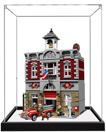 Acryl-Vitrine für Lego 10197 Nostalgische Feuerwehrstation, 3 mm staubdichte Schaukasten, Vitrine kompatibel mit Lego 10197 (Modell nicht im Lieferumfang enthalten) (Transparent 3 mm + Spiegel)