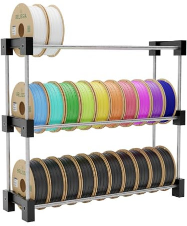 BELISSIA Filament Regal | Aufbewahrungsregal für bis zu 30 Spulen | Maße: B 75 x H 62 x T 22,5 cm | Filament Regal für 3D-Druck – Modular erweiterbar & kompakt