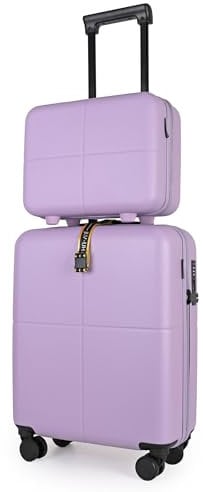 Premium Makeup Travel Case + Small Cabin Suitcase 2 Pcs Set,100% German Covestro Polycarbonate, Excellent Organisation & Wet/Dry Separation, Cosmetic Organiser & 4 Wheel Hand Luggage (Lavender Purple)
