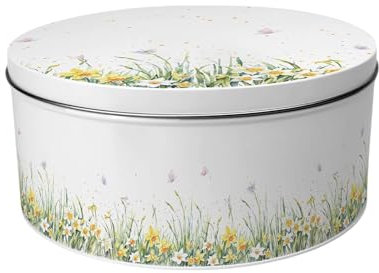 Purely Home Springtime Daffodils Large Cake Tin - Yellow Floral Homeware Gifts Round Metal Storage Container for Baking 23 x 10cm