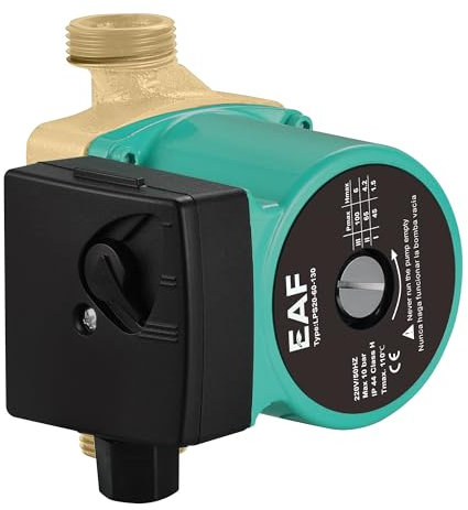EAF Bomba Circuladora Agua Caliente Doméstica 3 Velocidades 130 mm (EAF20-60) - Latón – Perfecta para Pequeñas Instalaciones y ACS, Conexión 1”