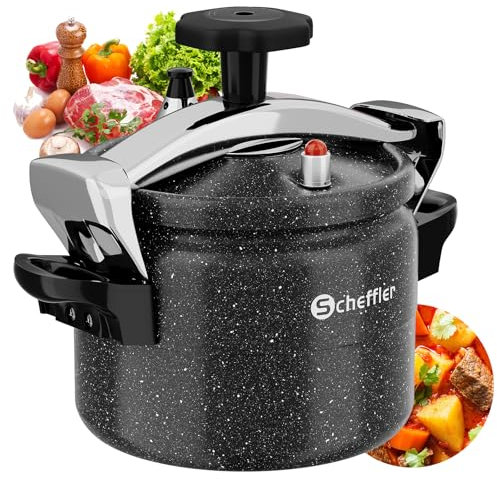 Schnellkochtopf Scheffler Schnellkochtopf Induktion Dampfkochtopf (15 L, Ø30cm), für alle Herdarten, Pressure Cooker Mit 3 Sicherheitssystem, Schwarz