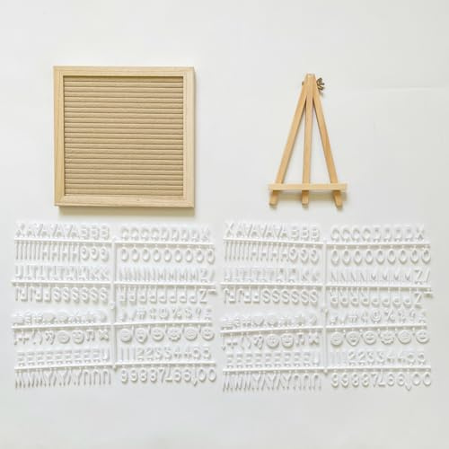Tableau à lettres en feutre avec support, tableau à lettres interchangeable avec 340 lettres, cadre en bois, panneau mémo en liège pour décoration de la maison (beige)