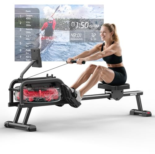 Neezee Rudergerät für zuhause, Wasser Rudergerät mit Professioneller LCD Monitor und Tablet Halterung, Rudergerät Wasser mit Kinomap APP immersives Rudererlebnis,Max 160kg Belastbar