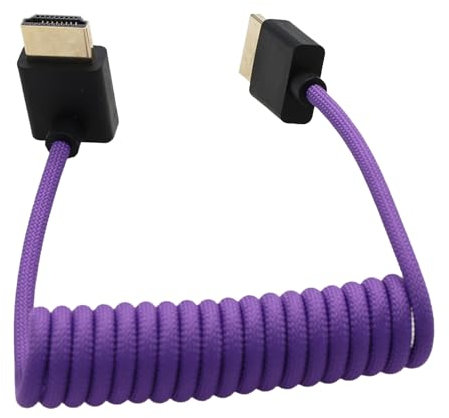 HangTon 90-degree HDMI 8K/60 4K/120p Cable for ATOMOS Ninja V Shinobi, Nikon Z6iii Z8 Z9, Fujifilm GFX100II X-H2S, Teradek Hollyland Mars 400, TV Laptop, Purple Braided Coiled
