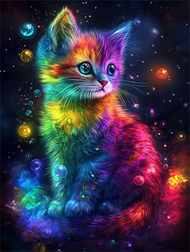 Diamond Painting Farbe Diamond Painting Kinder Katzen Diamant Bilder, DIY 5D Full Drill Diamant Malerei Mosaik Bastelset Erwachsene Cross Stickerei Kits Deko Wohnzimmer, Geschenke 40x50cm G-1079