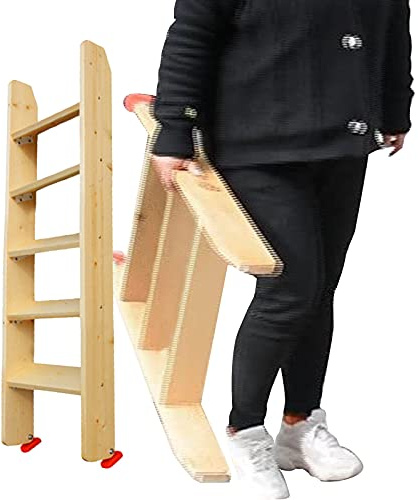 Holzleiter für Wohnmobil-Etagenbett – stabile rutschfeste Seitenleiter mit breiten Stufen, sicher für Kinder und Senioren