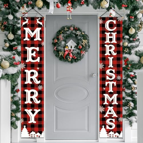 30 cm x 180 cm Set of 2 Christmas Door Decorations, Festive Door Banner for Holiday Season, Outdoor Christmas Decor, Wall Hanging Xmas Decoration for Indoors Outdoors
