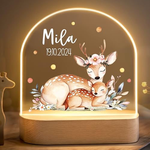 Little Deco Personalisiertes Nachtlicht für Babys - Hirschfamilie | Geschenk zur Geburt Mädchen - Personalisiertes Babygeschenk Geschenk zur Taufe - Kinderzimmer Deko