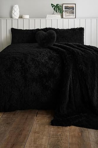 L S U Teddy Bear Hug & Snug Shaggy Duvet Cover Set Warm Fleece Christmas Bedding Set (BLK Double)