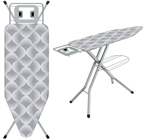 TEENO Table à Repasser Pliable 120 x 45 cm(Gris ondulé) | pour Centrale Vapeur,Verrouillage Sécurisé,7 Réglages De Hauteur,Coton 100%,Universel pour La Maison/La Laverie