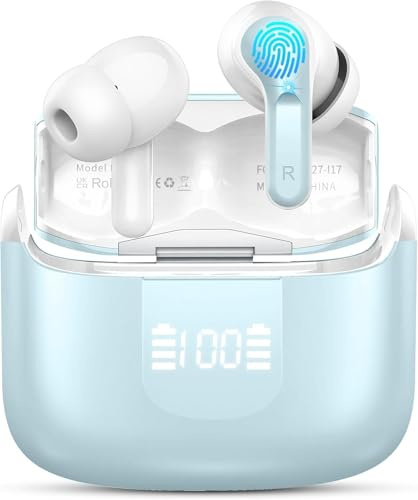 Ordtop Bluetooth 5.4 Earbuds, 50+Hrs Wireless Headphone, 6D-Stereo Earphone | Deep Bass, 4 ENC Noise Cancelling Mic Ear buds, IP-X7 Waterproof, USB-C Headset Android iOS for Sports Running Gym Work