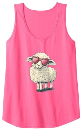 Visage de Mouton Amusant avec Lunettes de Soleil en Forme de cœur Débardeur, Femme, Rose Fluo, S