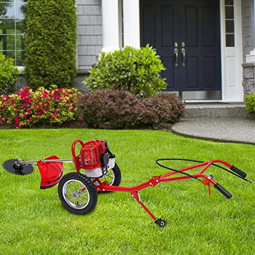 2-in-1-Rasenmäher 2-Takt Benzin Rasentrimmer Handrasenmäher, Handzugstart Unkrautjäter Gartenfräse kann Mähen und Auflockern, für Hausgärten, Gärten und Kleine Bauernhöfe