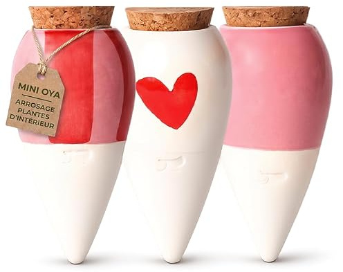 Pepin | 3X Mini Ollas | Oyas A Planter Terre Cuite | Arrosage Automatique et Ecologique pour Plante d'Intérieur et d'Extérieur | Système d'Irrigation Naturel | Mini Oyas Terracotta - 12cl Rose/Rouge