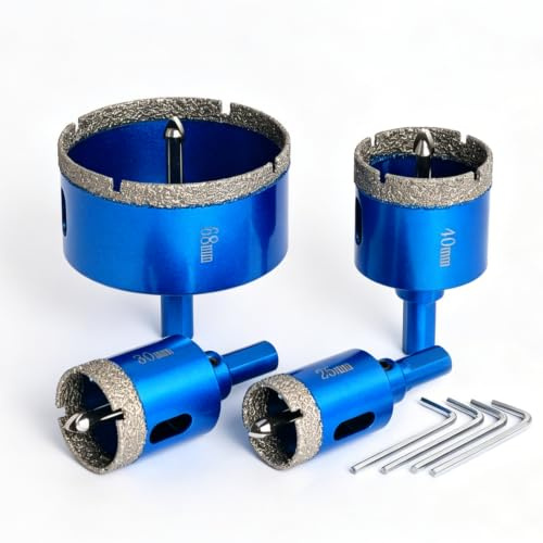 4 Stück Fliesenbohrer Set, Diamantbohrer mit Zentrierbohrer 25/30/40/68 MM | DiamantLochsäge Fliesenbohrer für präzises Bohren in Porzellan, Keramik, Granit, Stein