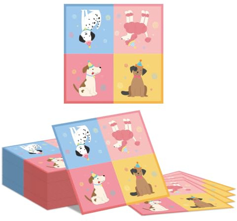 Tapufitil 40 Stück Servietten Hund, Tier‑Motiv Papierservietten, 33x33cm Servietten für Hunde‑Geburtstag, Adopt‑a‑Puppy‑Party & Kindergeburtstage