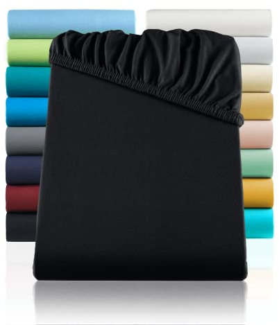 SHC by BaSaTex Jersey Spannbettlaken Bettlaken | Spannbetttuch Spannleintuch für Standardmatratzen aus 100% Baumwolle | 120x200 Farbe Schwarz