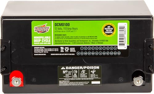 Interstate Batteries 12V 110 AH SLA/AGM Deep Cycle Battery 12V for Solar, Wind, and RV Applications - Insert Terminals (DCM0100) Works with 100AH battery applications