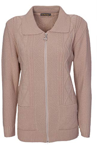 Lets Shop Shop Womens Zipped Cable Knit Long Sleeve Zip Through Fasten Jumper Top Ladies Classic Knitwear Zipper Cardigan Pullover Plus Size 10 12 14 16 18 20 22 24
